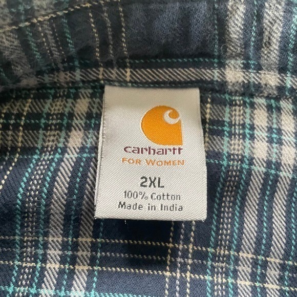 Carhartt Womens XXL 2XL Blue Plaid Flannel Shirt Western Pearl Snap Gorpcore - Picture 2 of 16